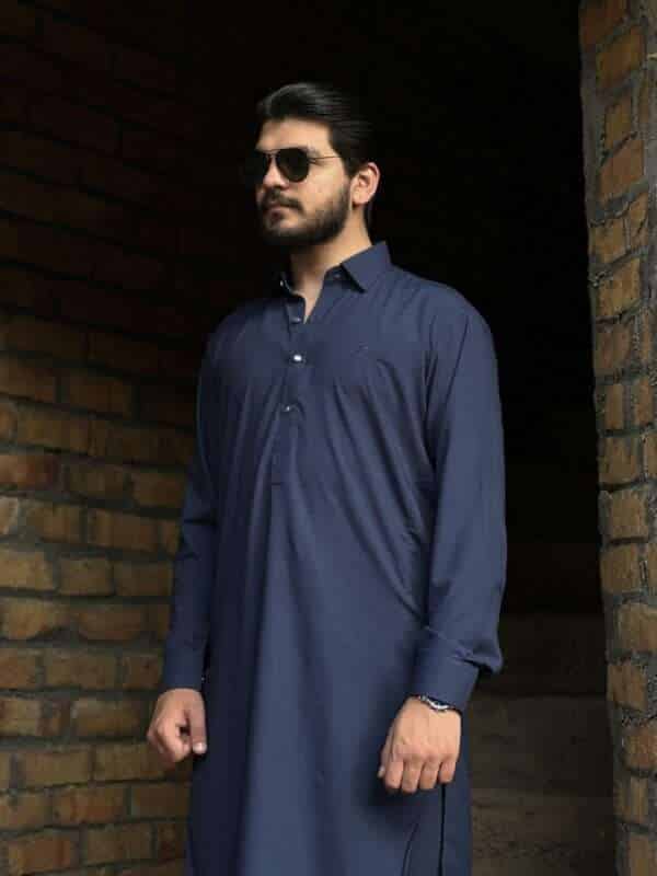 Stitched Collar Suit - Navy Blue
