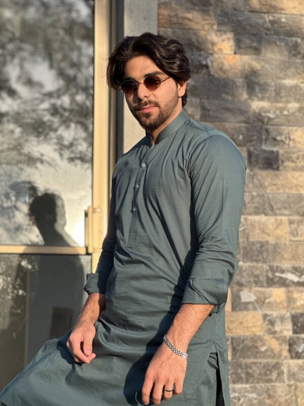 Stitched Ban Style Cotton Suit - Sea Green