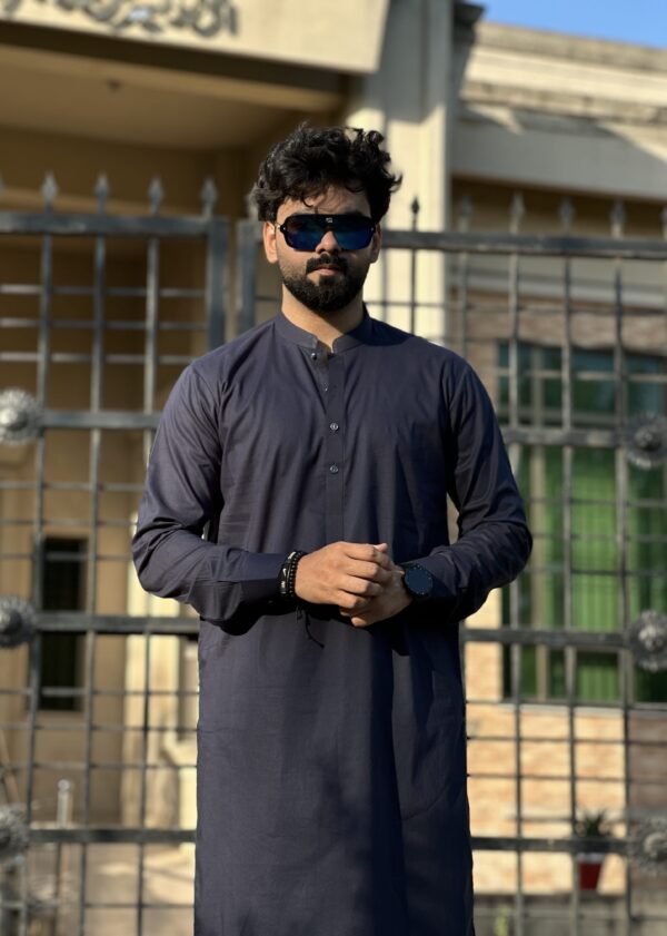 Stitched Ban Style Cotton Suit - Denim Blue