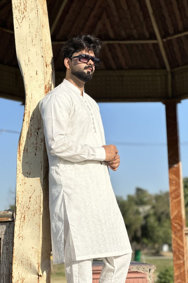 Stitched Ban Style Chicken Kari Suit with Loop Buttons - Off White