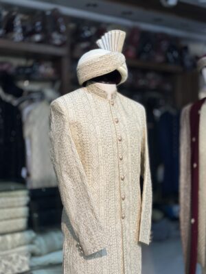 Skin Gold Embroidered Sherwani – Luxury Groom Wear
